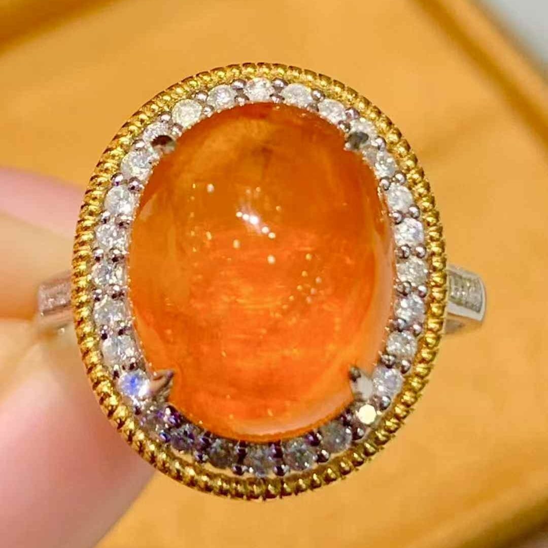 14k Gold 9 Ct Natural Spessartine & Diamond Ring (1 of 6)