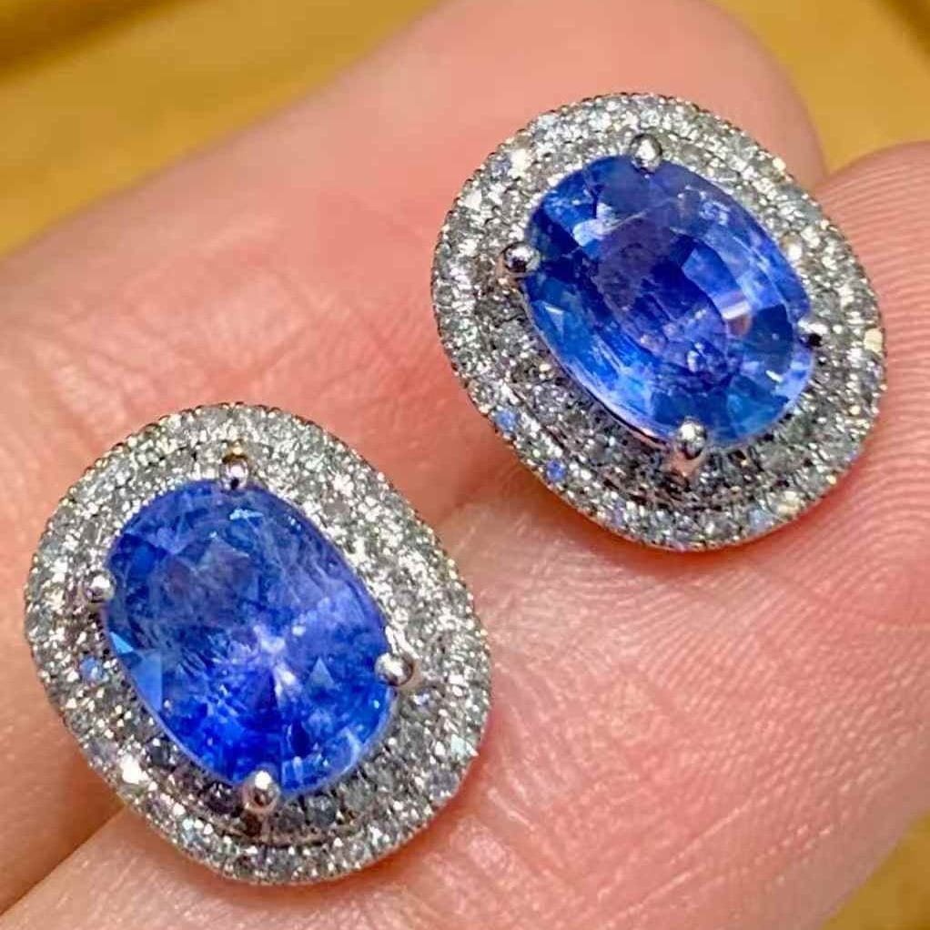 14k Gold 2.6 Ct Natural Sapphire & Diamond Earrings - 3