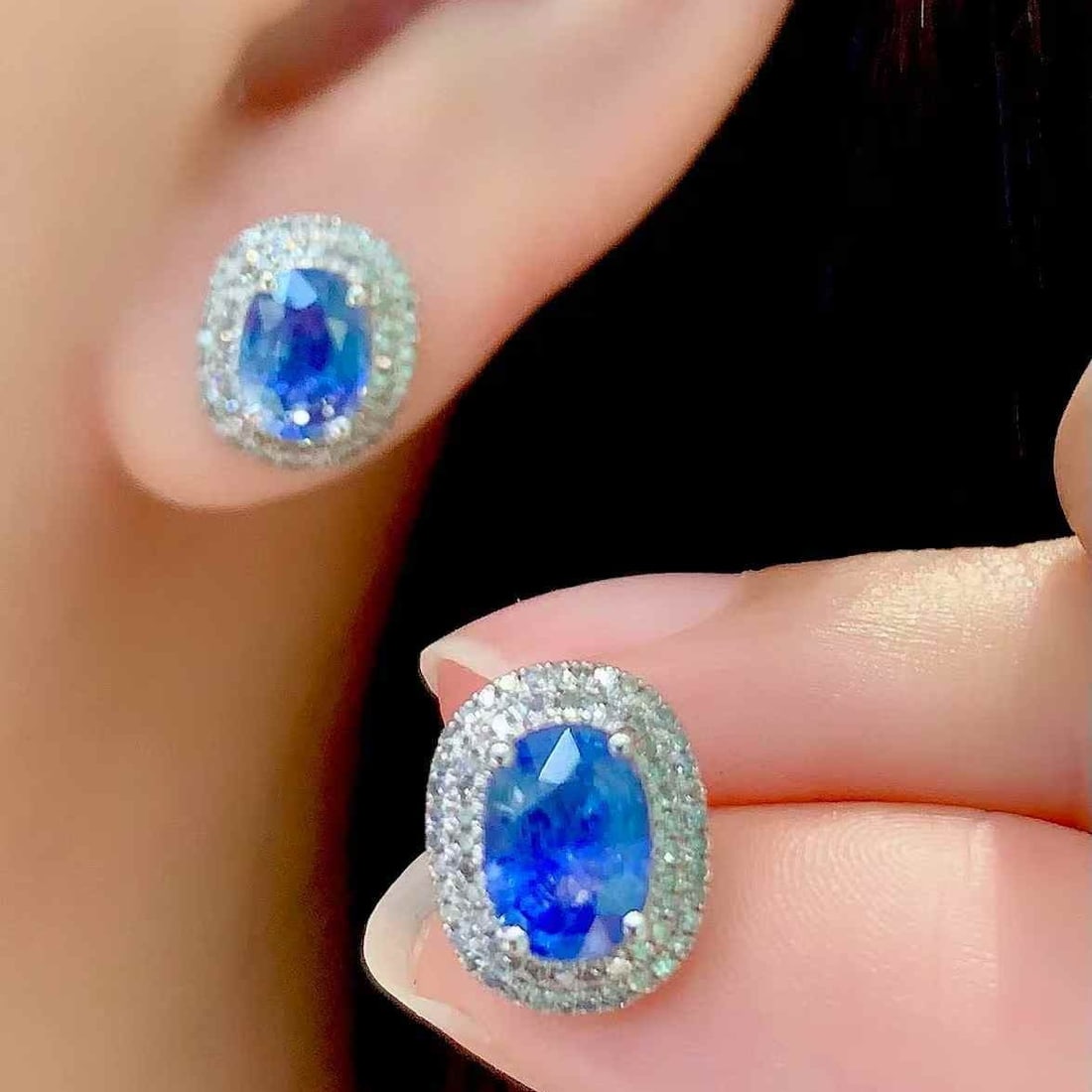 14k Gold 2.6 Ct Natural Sapphire & Diamond Earrings - 5