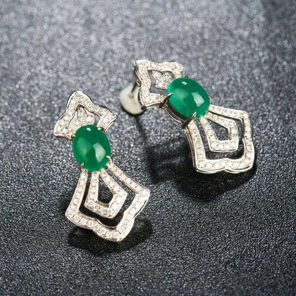 14k Gold 3.79 Ctw Vivid Green Natural Emerald & Diamond Earrings - 6