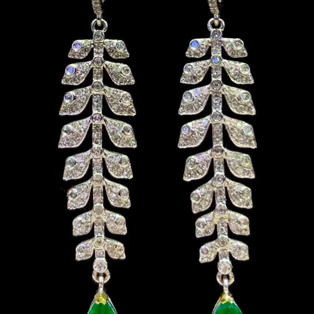 14k Gold 1.85 Ct Vivid Green Natural Emerald & Diamond Earrings (1 of 6)