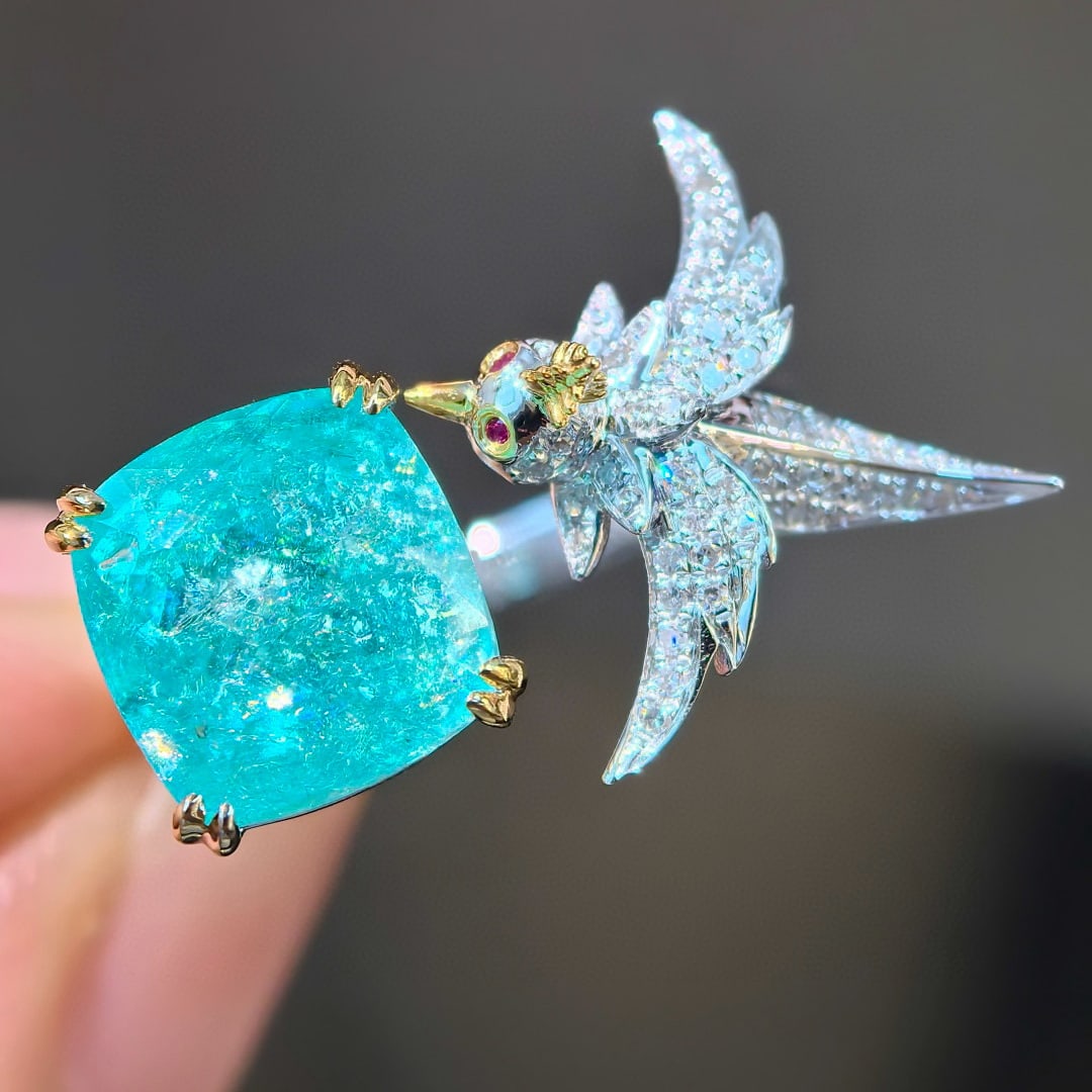 14k Gold 4.99 Ctw Natural Paraiba Tourmaline & Diamond Ring: Ref:231069227 // gold content:14k gold // ring size:7. 25us // // main gemstone:paraiba tourmaline // shape:cushion // carat weight:4. 83ct // color:blue // treatment:natural // // adjacent