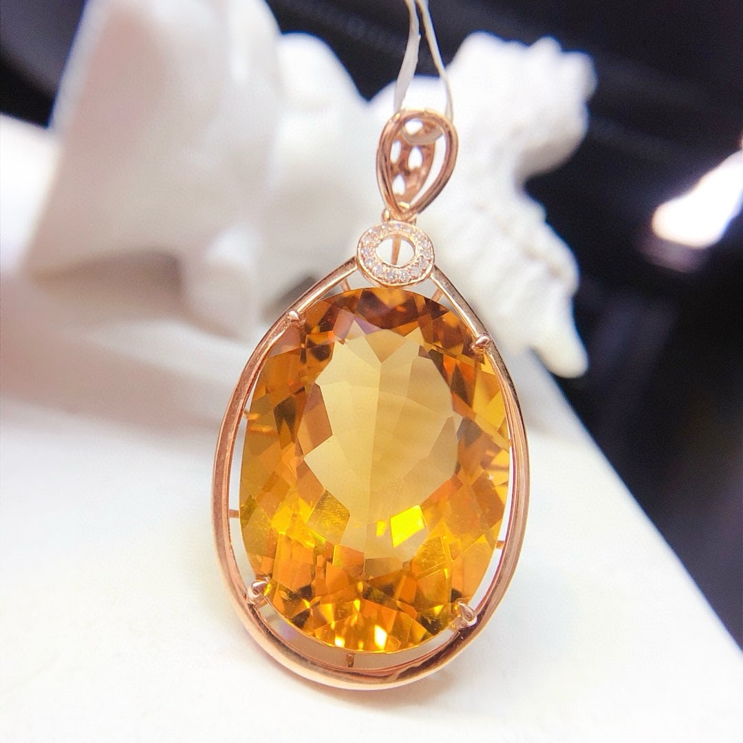 14k Gold 21.45 Ct Natural Citrine & Diamond Pendant( Without Chain ) (1 of 6)