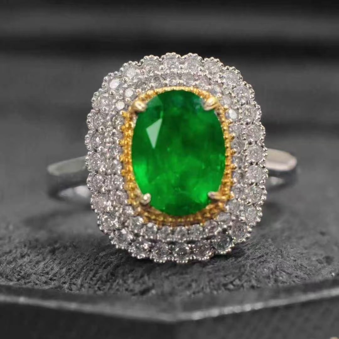 14k Gold 1.63 Ctw Vivid Green Natural Emerald & Diamond Ring (1 of 5)