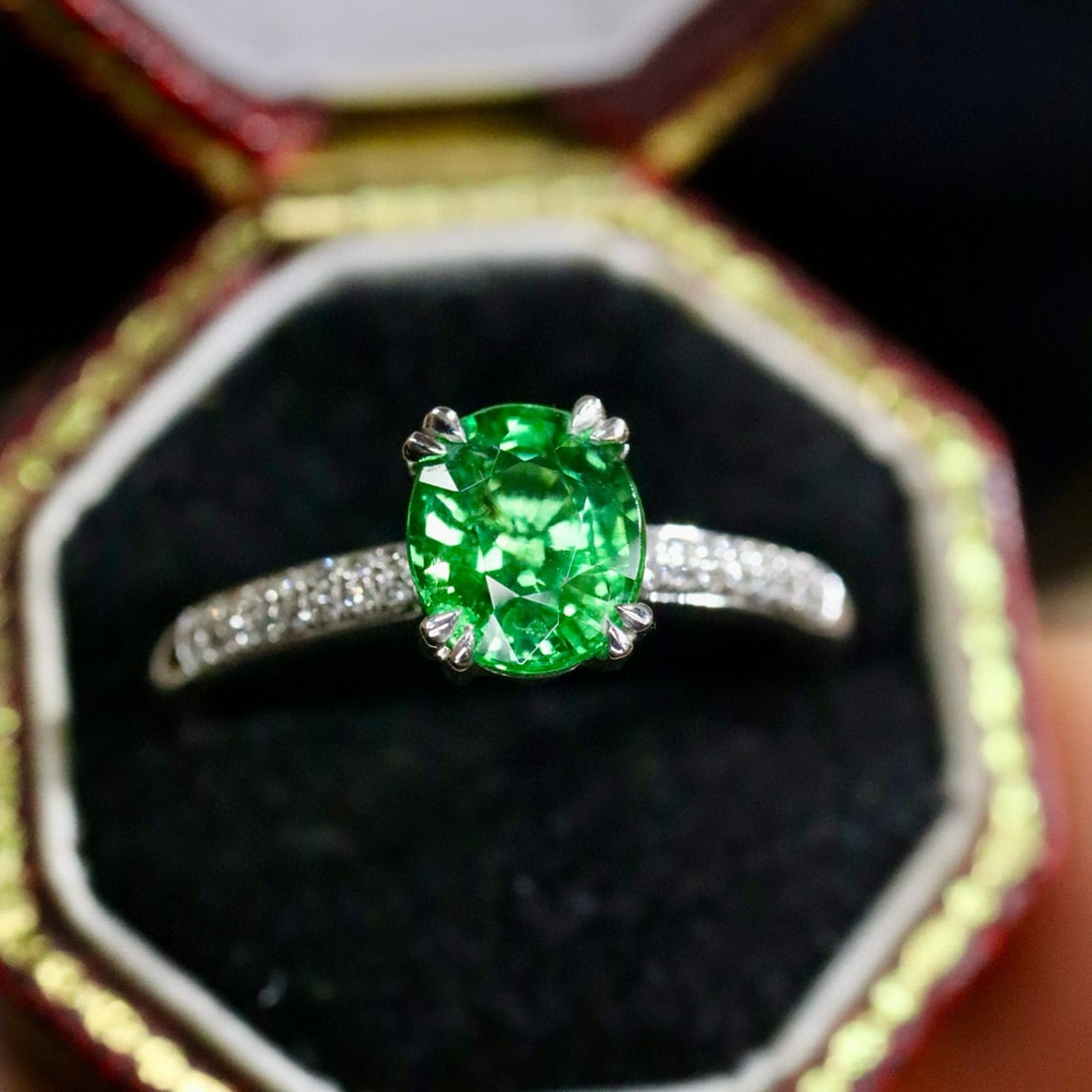 14k Gold 1.24 Ctw Vivid Green Natural Tsavorite & Diamond Ring (1 of 6)