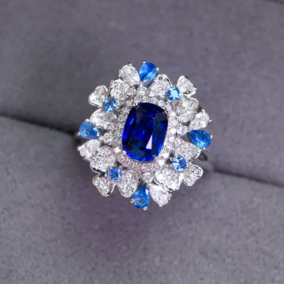 14k Gold 1.81 Ctw Natural Sapphire & Diamond Ring/pendant( Without Chain ): Ref:231070356 // gold content:14k gold // ring size:7. 25us // // main gemstone:sapphire // shape:cushion // carat weight:1. 26ct // color:royal blue // treatment:natural // // adjacent gemstone 2
