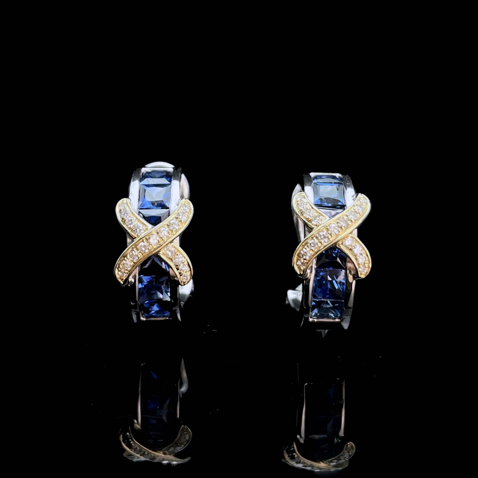 14k Gold 1.72 Ctw Vivid Blue Natural Sapphire & Diamond Earrings - 4