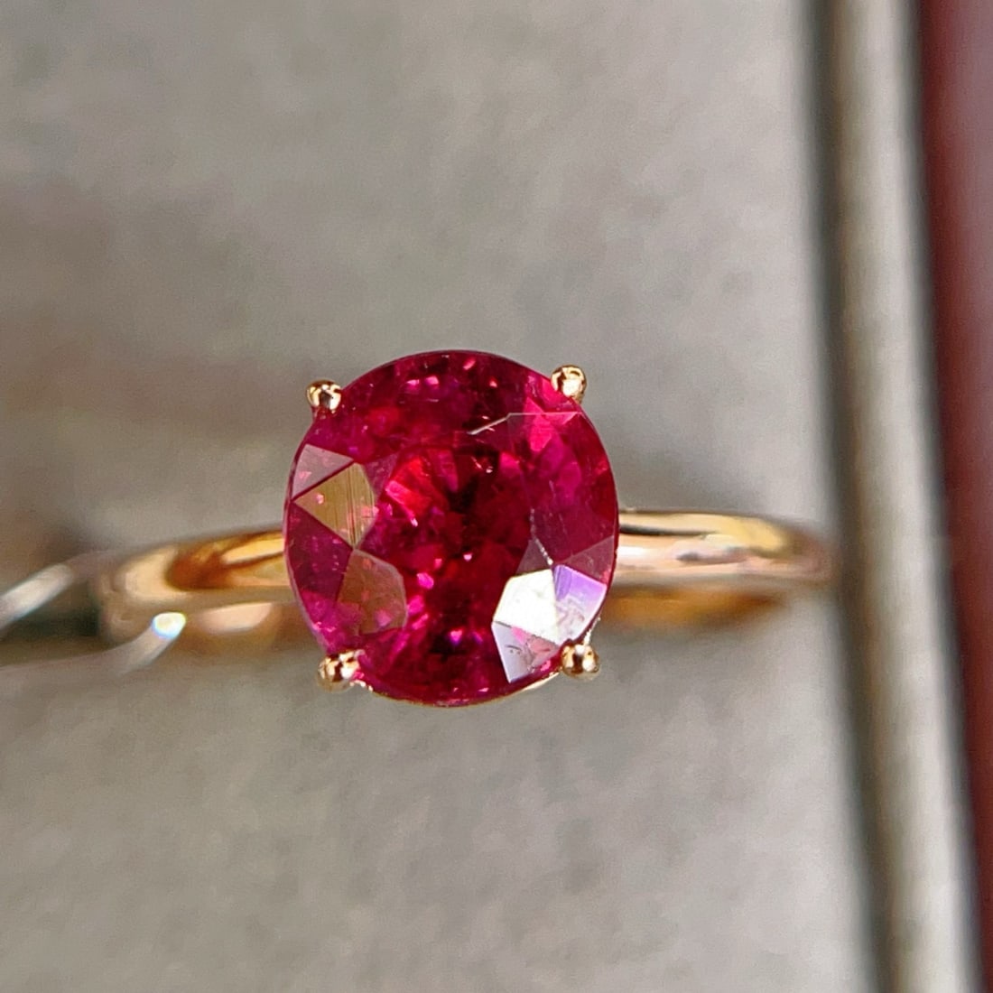 14k Gold 2 Ct Natural Tourmaline Ring: Ref:231071077 // gold content:14k gold // ring size:7. 25us // // main gemstone:tourmaline // shape:oval // carat weight:2ct // color:red // treatment:natural // Condition: New Low Estimate: 3300.00