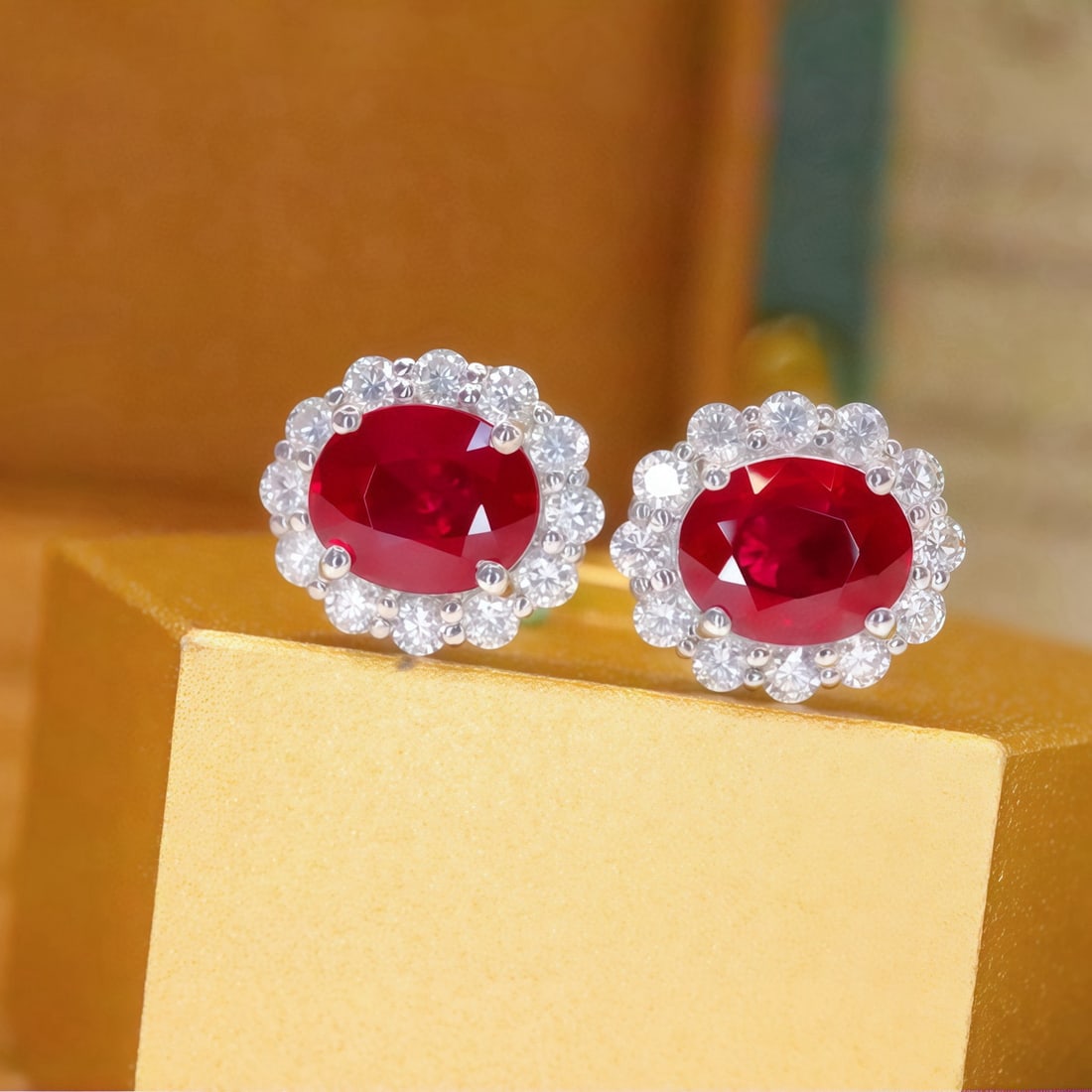 14k Gold 1.43 Ctw Natural Ruby & Diamond Earrings - 3