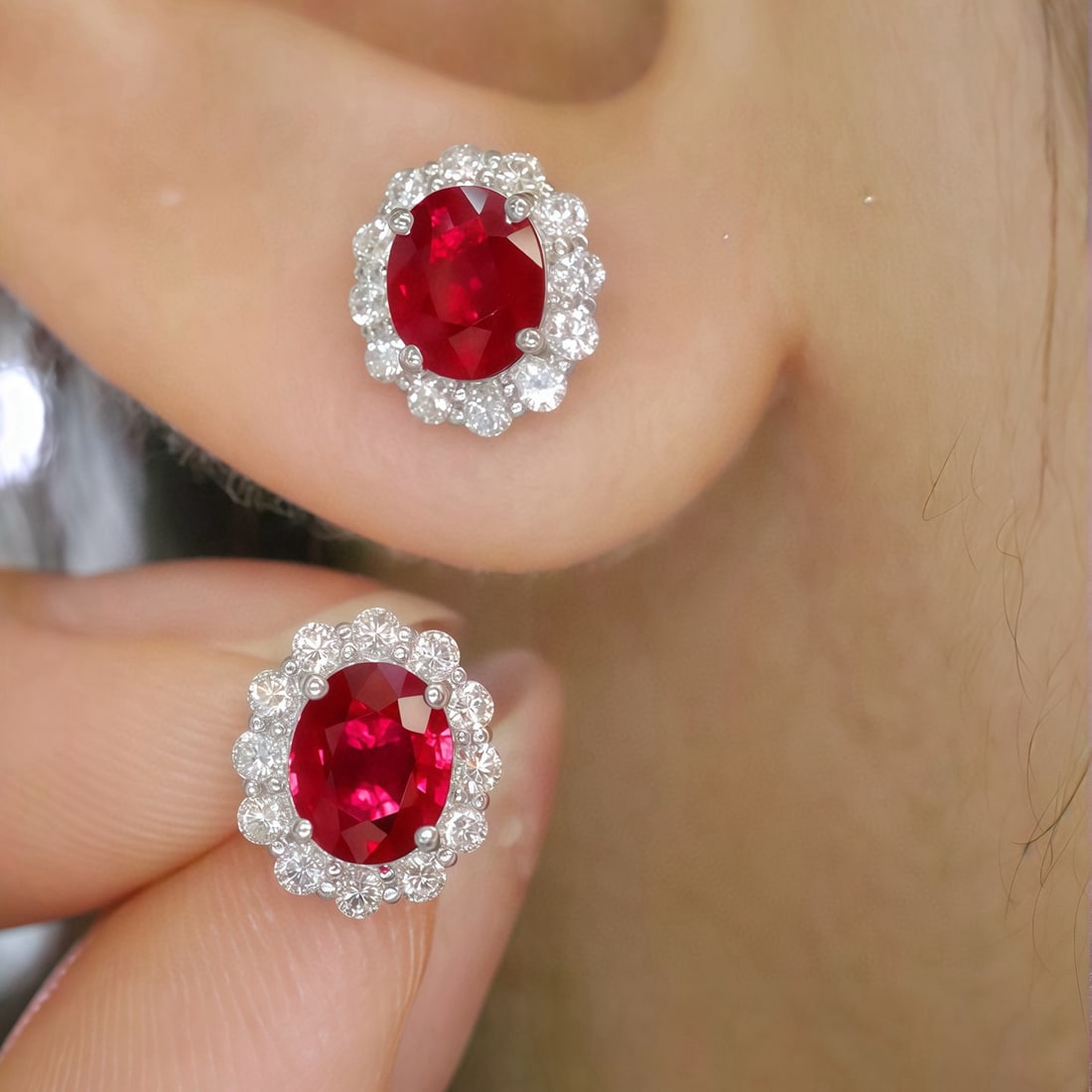 14k Gold 1.43 Ctw Natural Ruby & Diamond Earrings - 5