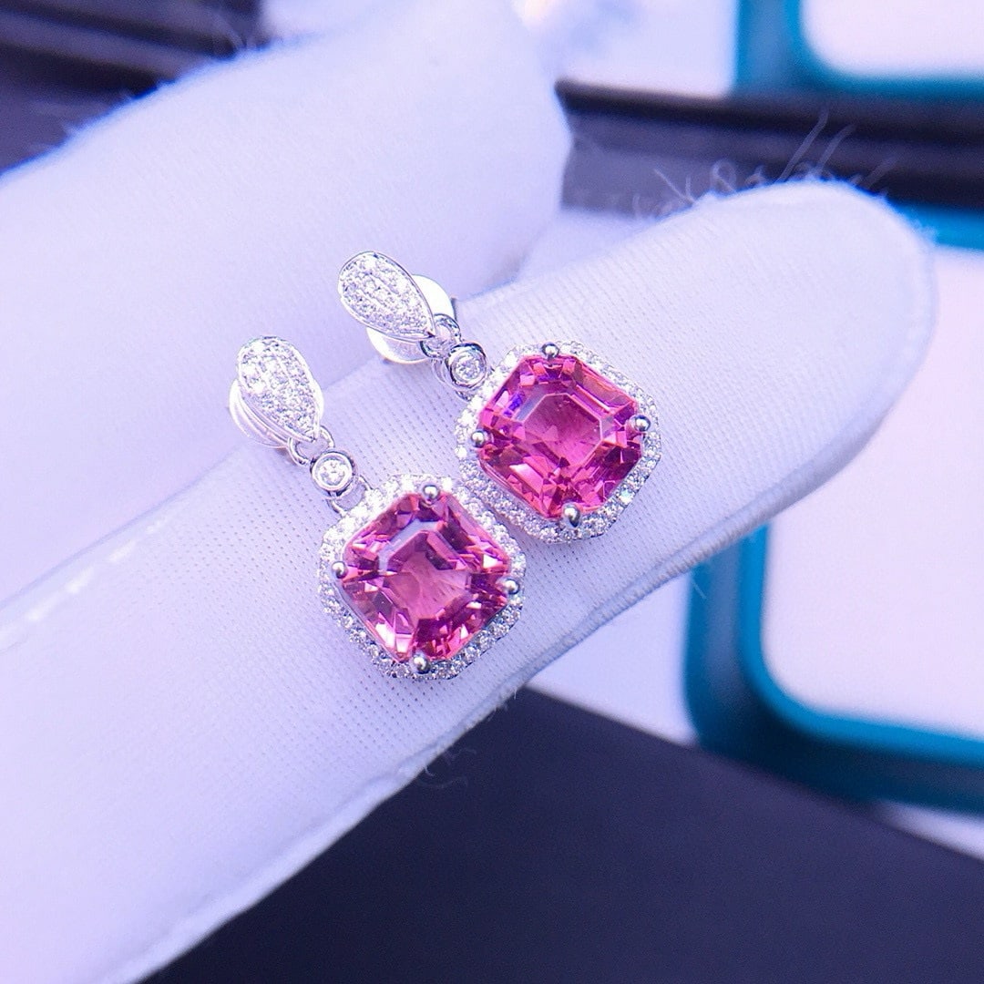 14k Gold 5.29 Ctw Natural Tourmaline & Diamond Earrings - 2