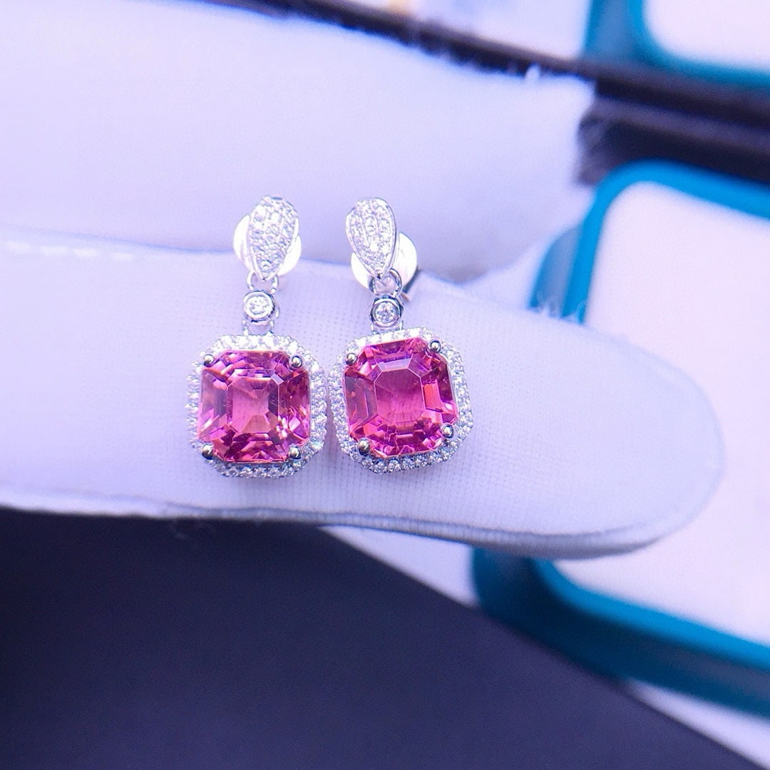 14k Gold 5.29 Ctw Natural Tourmaline & Diamond Earrings - 3