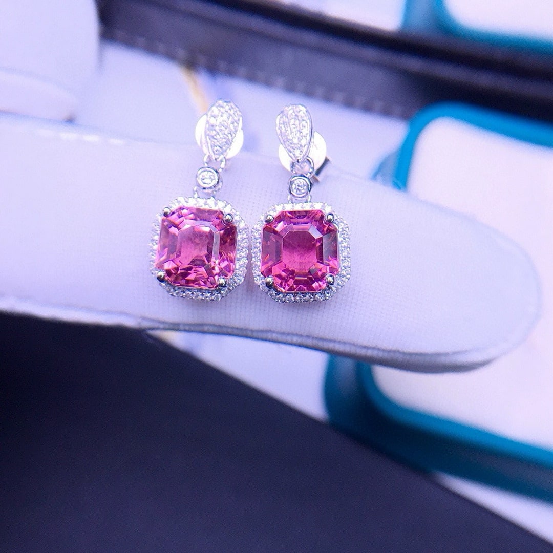 14k Gold 5.29 Ctw Natural Tourmaline & Diamond Earrings - 4