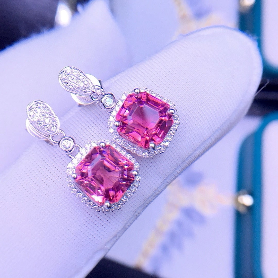 14k Gold 5.29 Ctw Natural Tourmaline & Diamond Earrings - 6