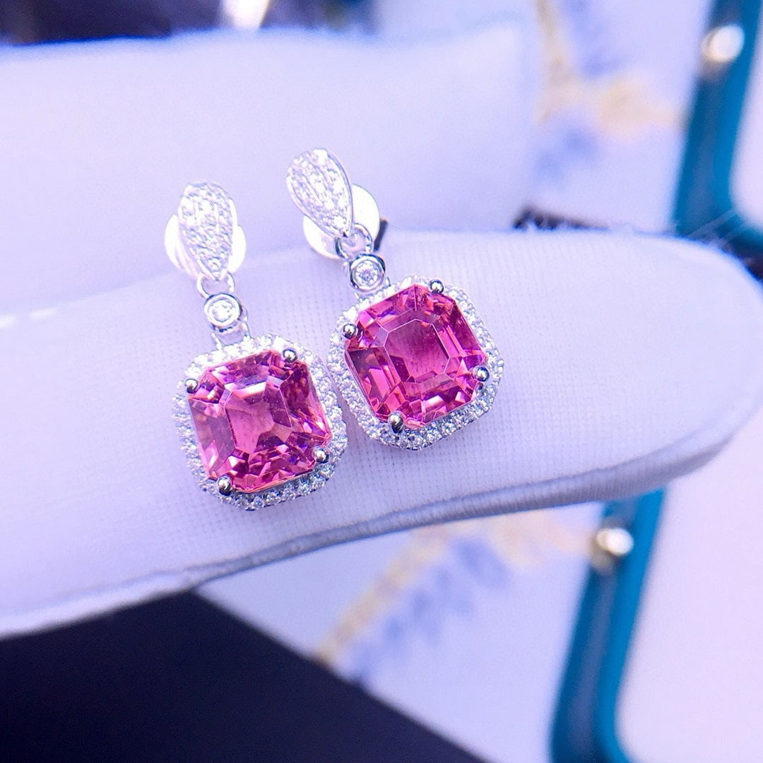 14k Gold 5.29 Ctw Natural Tourmaline & Diamond Earrings - 7