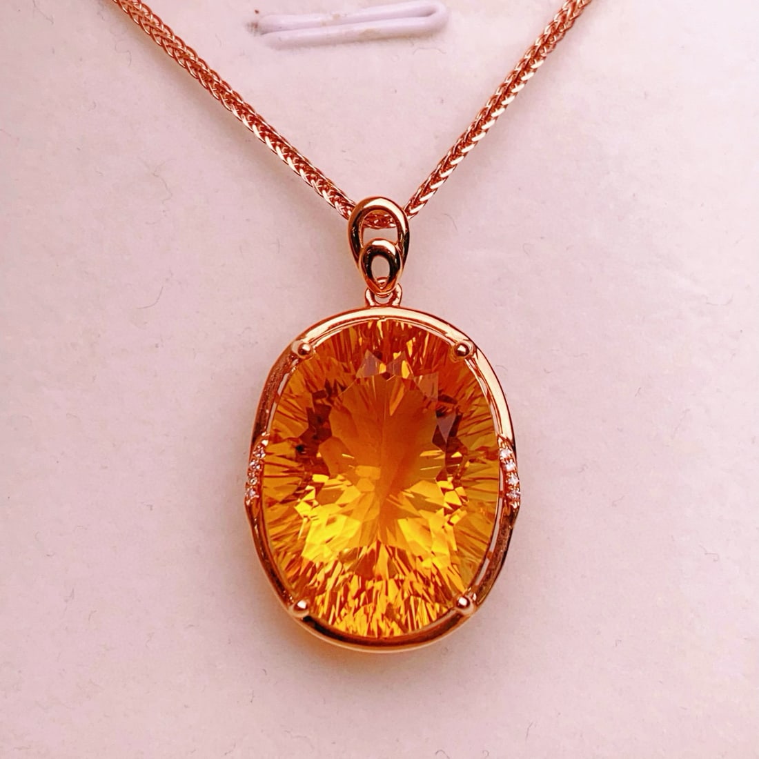 14k Gold 18.47 Ctw Natural Citrine & Diamond Pendant( Without Chain ): Ref:231071191 // gold content:14k gold // main gemstone:citrine // shape:oval // carat weight:18. 45ct // color:yellow // treatment:natural // // adjacent gemstone 2 : diamond // number of stones:8
