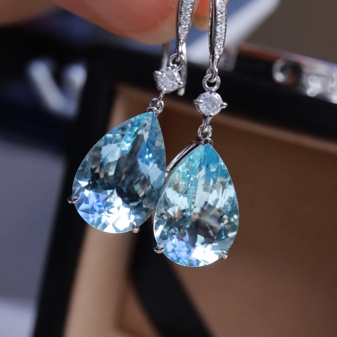 14k Gold 9.58 Ctw Natural Aquamarine & Diamond Earrings - 3