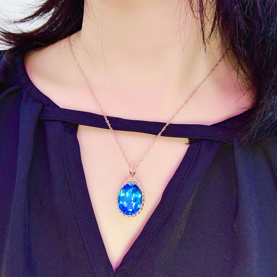 14k Gold 19.74 Ctw Natural Topaz & Diamond Pendant( Without Chain ) - 6