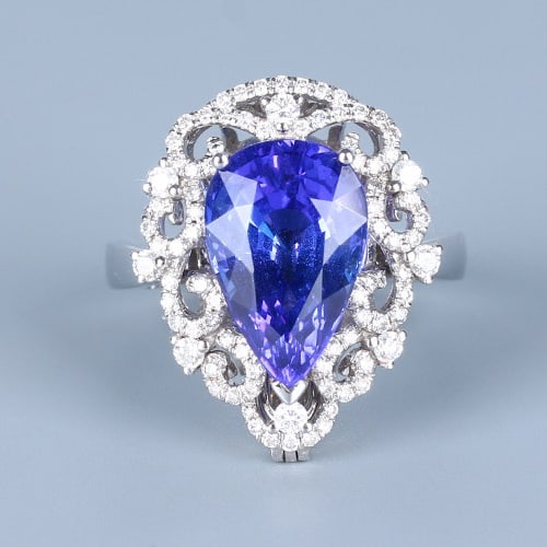 14k Gold 7.06 Ctw Natural Tanzanite & Diamond Ring/pendant( Without Chain ): Ref:231072244 // gold content:14k gold // ring size:7. 25us // // main gemstone:tanzanite // shape:pear // carat weight:6. 45ct // color:blue // treatment:natural // // adjacent gemstone 2 :