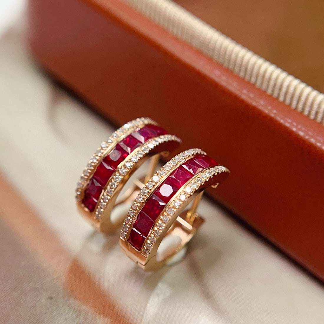 14k Gold 1.20 Ct Natural Ruby & Diamond Earrings - 2