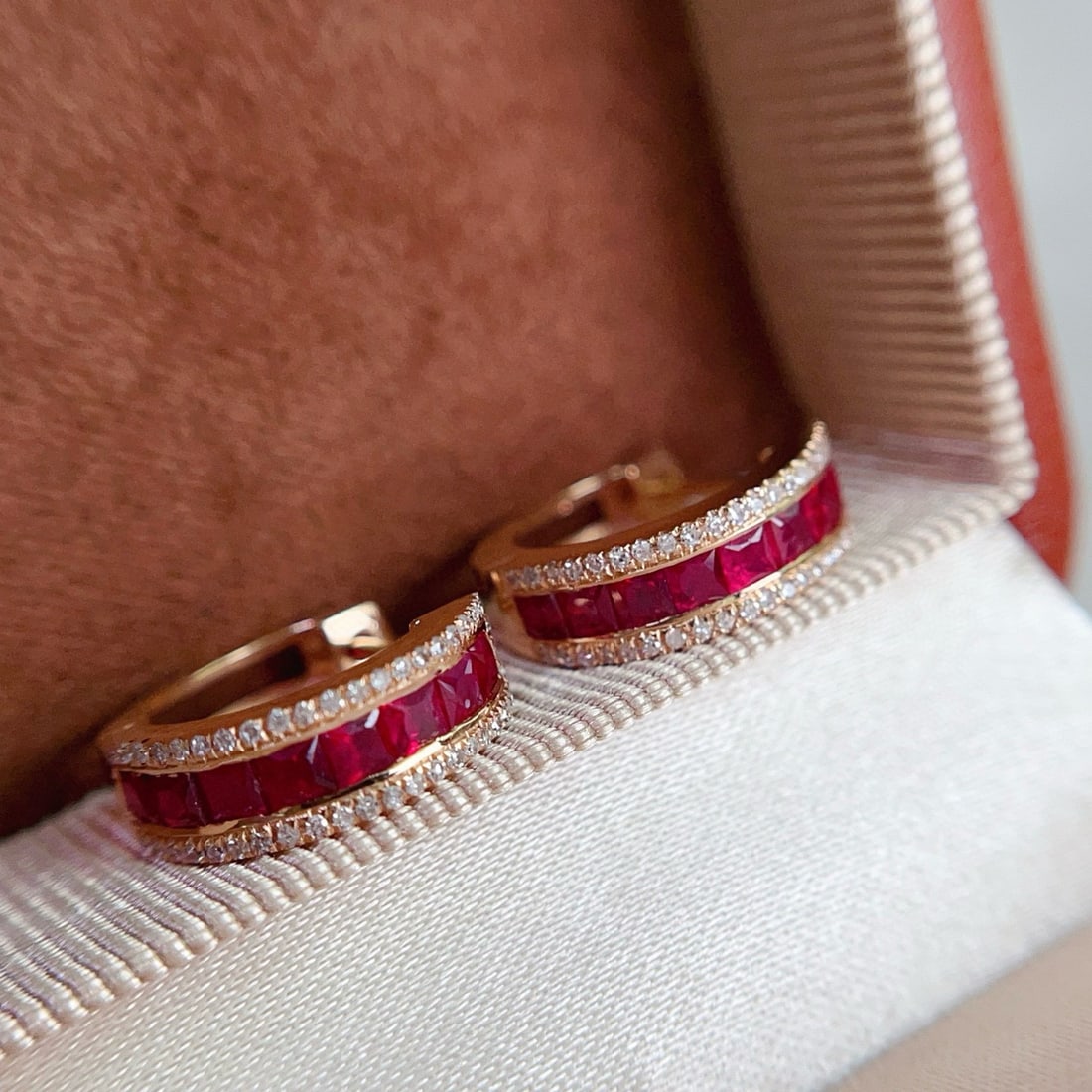 14k Gold 1.20 Ct Natural Ruby & Diamond Earrings - 3