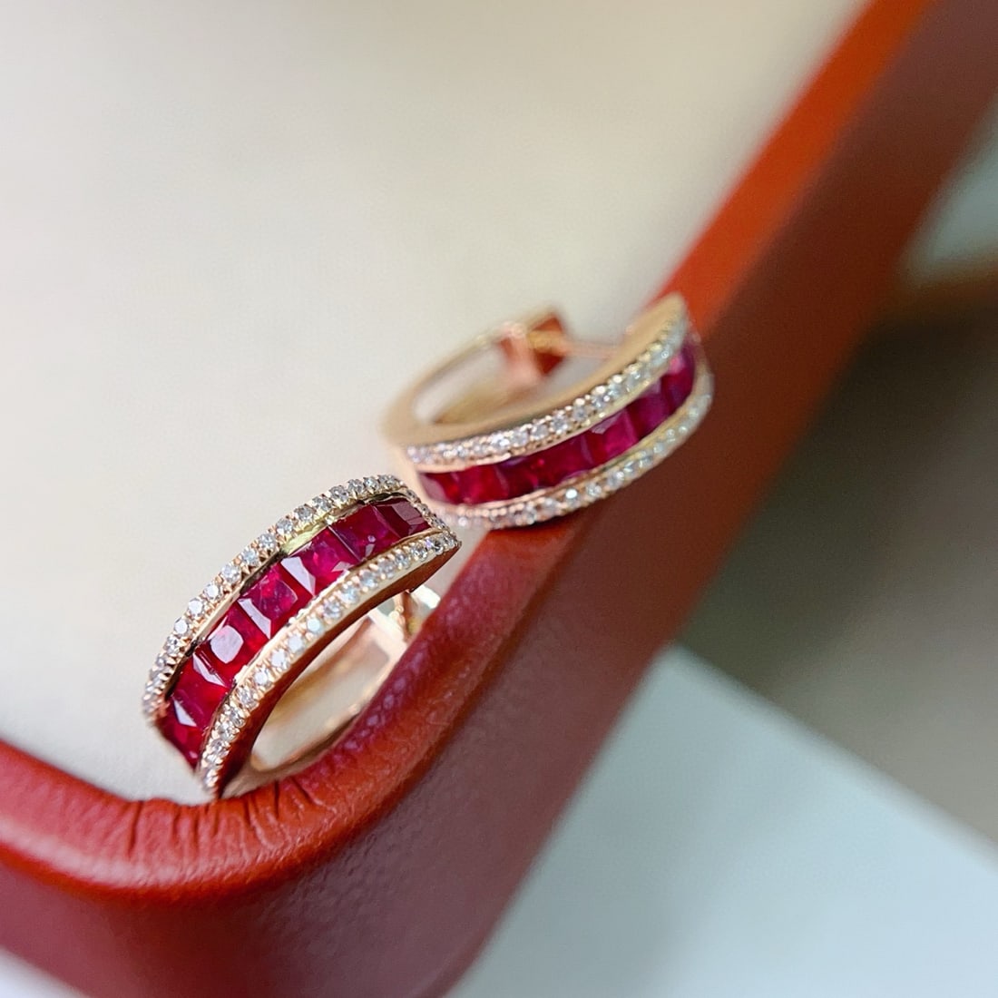 14k Gold 1.20 Ct Natural Ruby & Diamond Earrings - 4