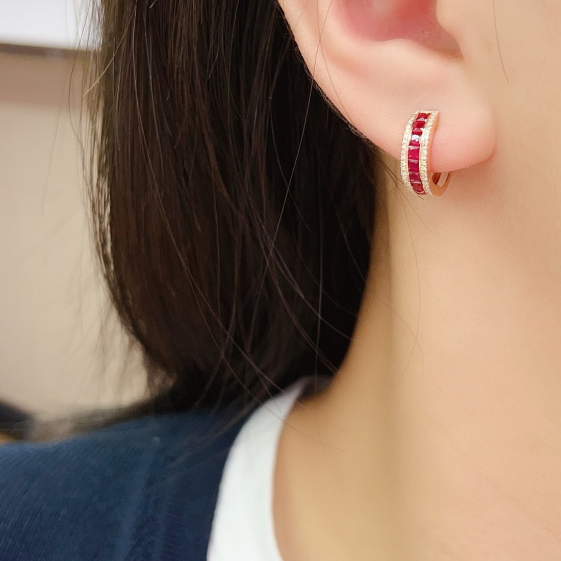 14k Gold 1.20 Ct Natural Ruby & Diamond Earrings - 6