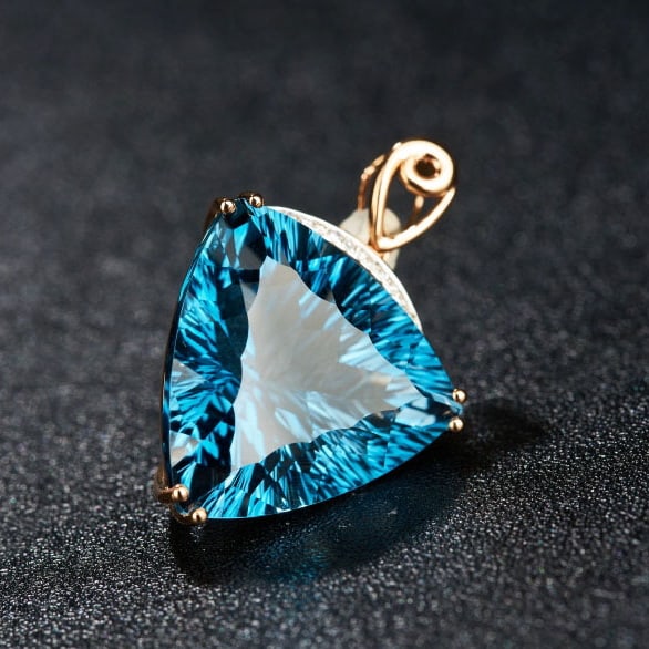 14k Gold 20.6 Ct Natural Topaz & Diamond Pendant( Without Chain ) - 6