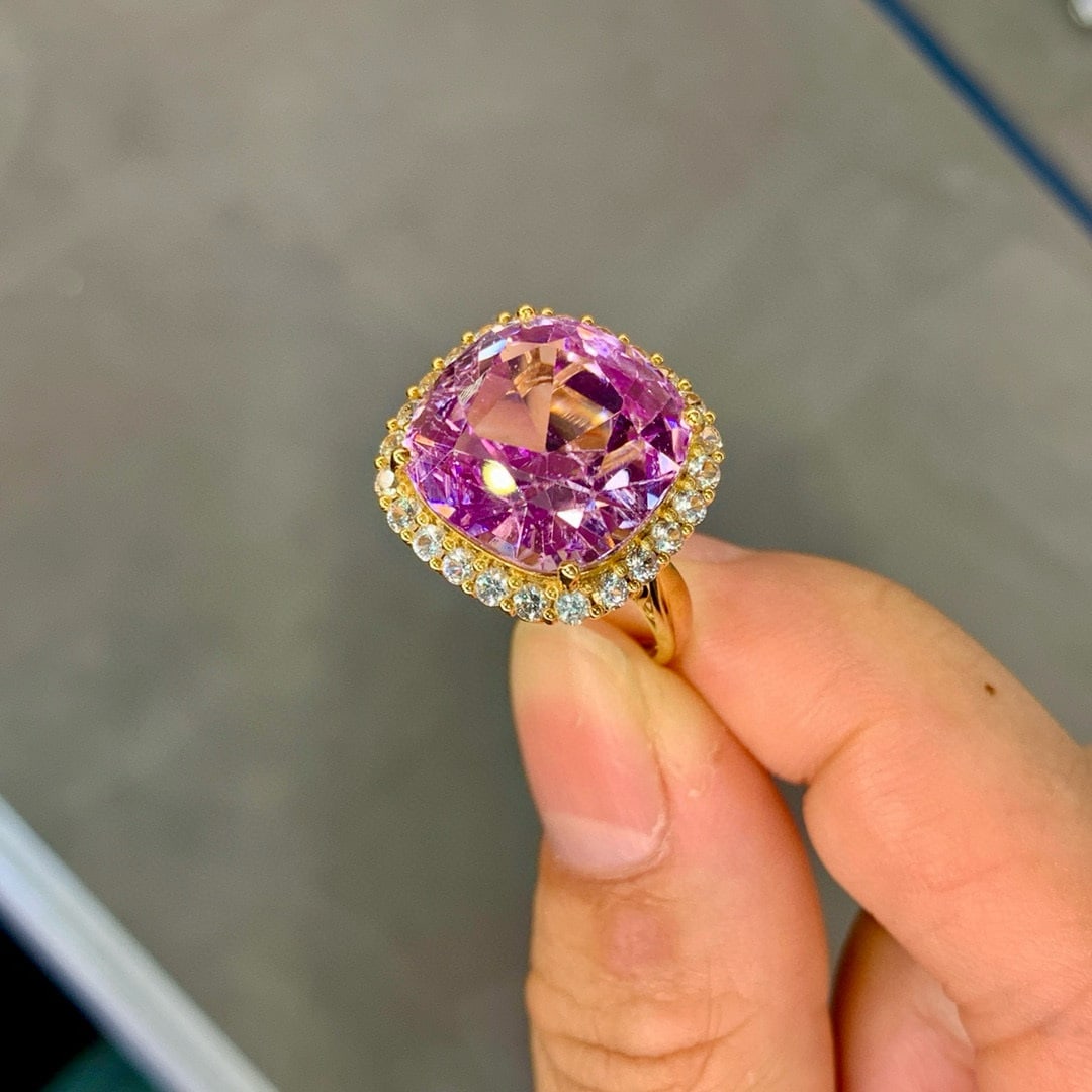 14k Gold 15.78 Ctw Natural Kunzite & Spinel Ring - 2