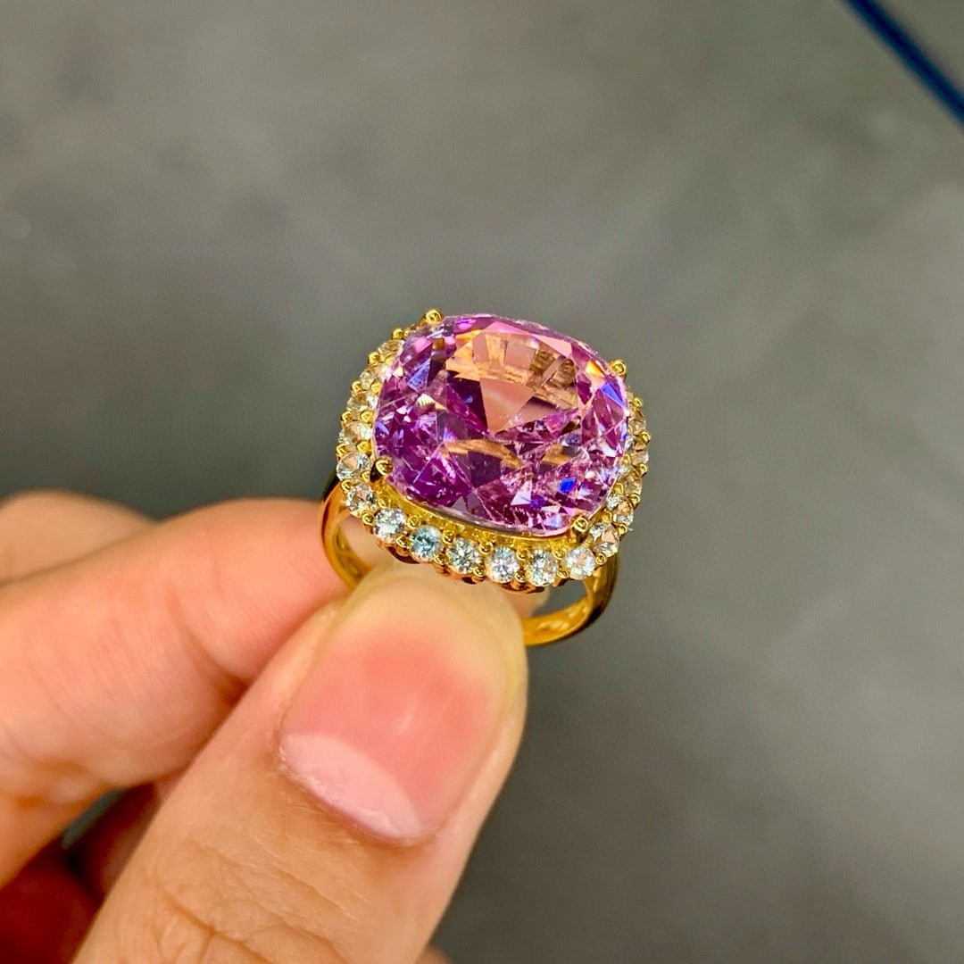 14k Gold 15.78 Ctw Natural Kunzite & Spinel Ring - 4