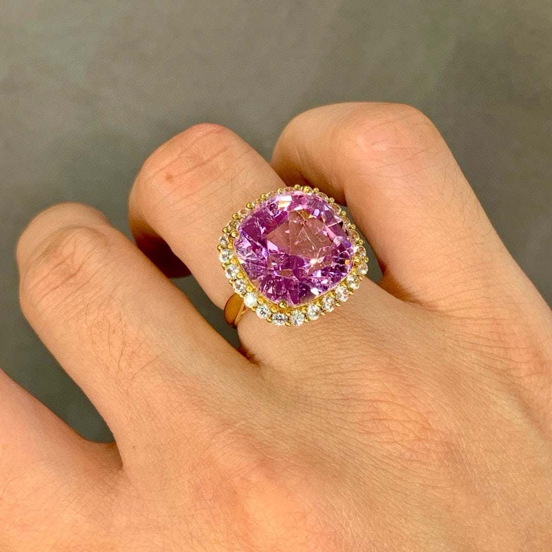 14k Gold 15.78 Ctw Natural Kunzite & Spinel Ring - 6