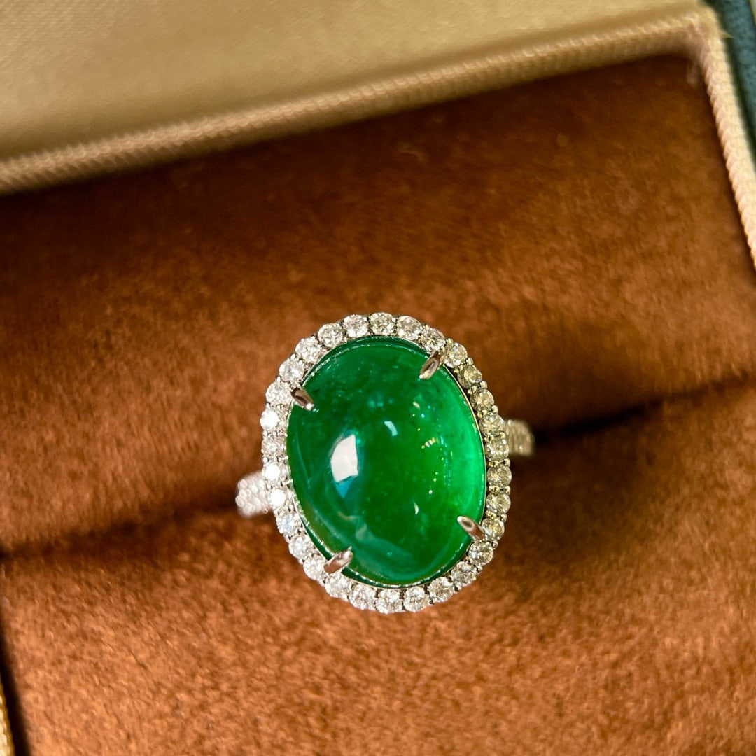14k Gold 10.80 Ctw Vivid Green Natural Emerald & Diamond Ring/pendant( Without Chain ) (1 of 9)