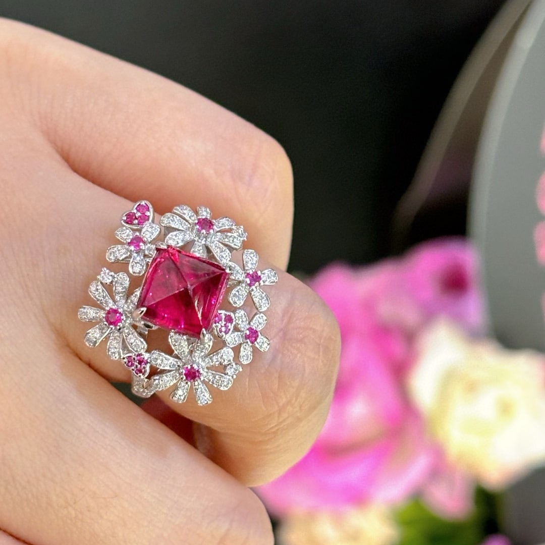 14k Gold 3.22 Ct Natural Spinel & Diamond Ring - 5