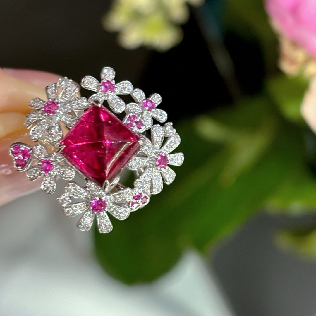 14k Gold 3.22 Ct Natural Spinel & Diamond Ring - 8