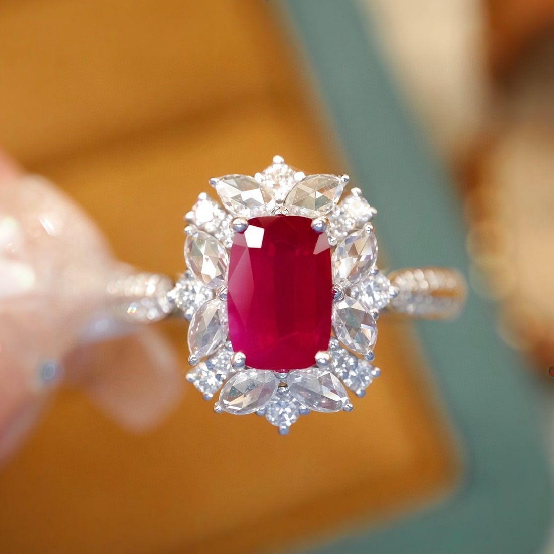 14k Gold 1.52 Ctw Natural Ruby & Diamond Ring: Ref:231074222 // gold content:14k gold // ring size:7. 25us // // main gemstone:ruby // shape:cushion // carat weight:1. 02ct // color:red // treatment:natural // // adjacent gemstone 2 : diamond