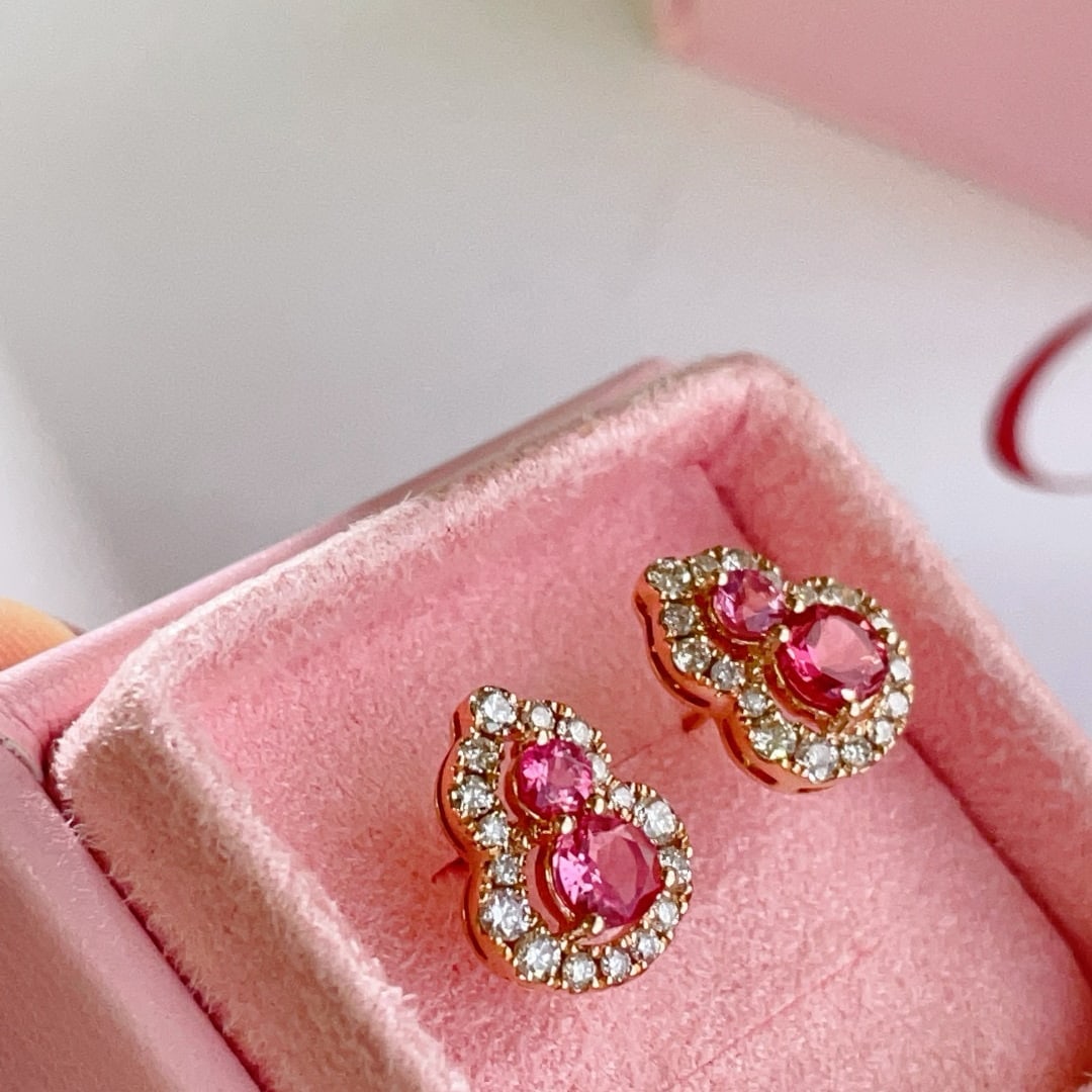 14k Gold 1.08 Ctw Natural Spinel & Diamond Earrings - 2