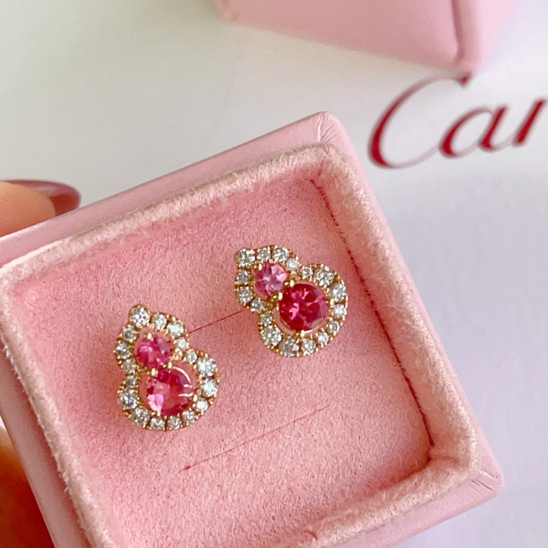 14k Gold 1.08 Ctw Natural Spinel & Diamond Earrings - 3