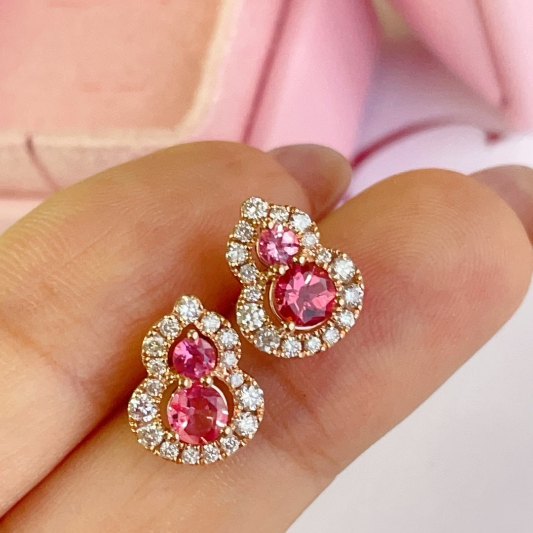 14k Gold 1.08 Ctw Natural Spinel & Diamond Earrings - 5