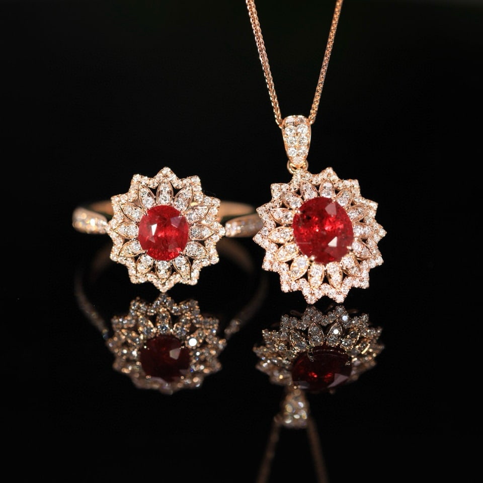 14k Gold 2.41 Ct Natural Ruby & Diamond Jewelry Set (1 of 9)