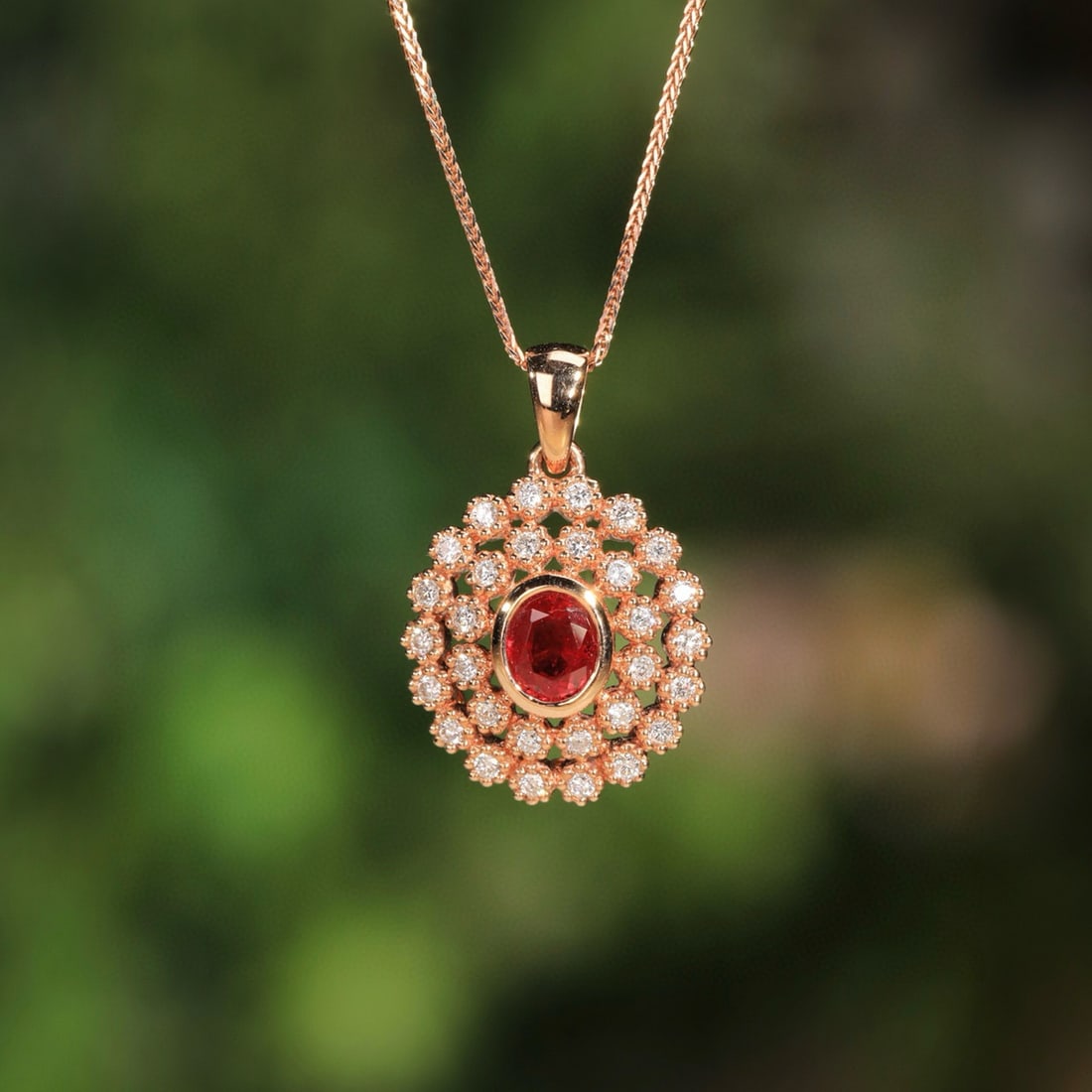 14k Gold 0.42 Ct Natural Ruby & Diamond Necklace: Ref:231074299 // gold content:14k gold // main gemstone:ruby // shape:oval // carat weight:0. 42ct // color:red // treatment:natural // // adjacent gemstone 2 : diamond // shape:round // clarity