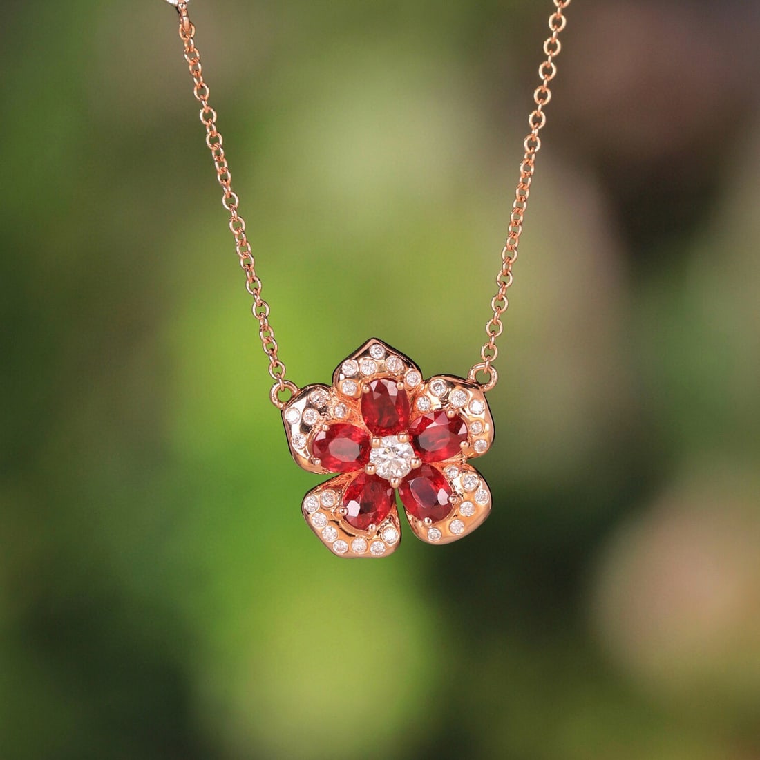 14k Gold 1.62 Ct Natural Ruby & Diamond Necklace: Ref:231074316 // gold content:14k gold // main gemstone:ruby // shape:oval // carat weight:1. 62ct // color:red // treatment:natural // // adjacent gemstone 2 : diamond // shape:round // clarity