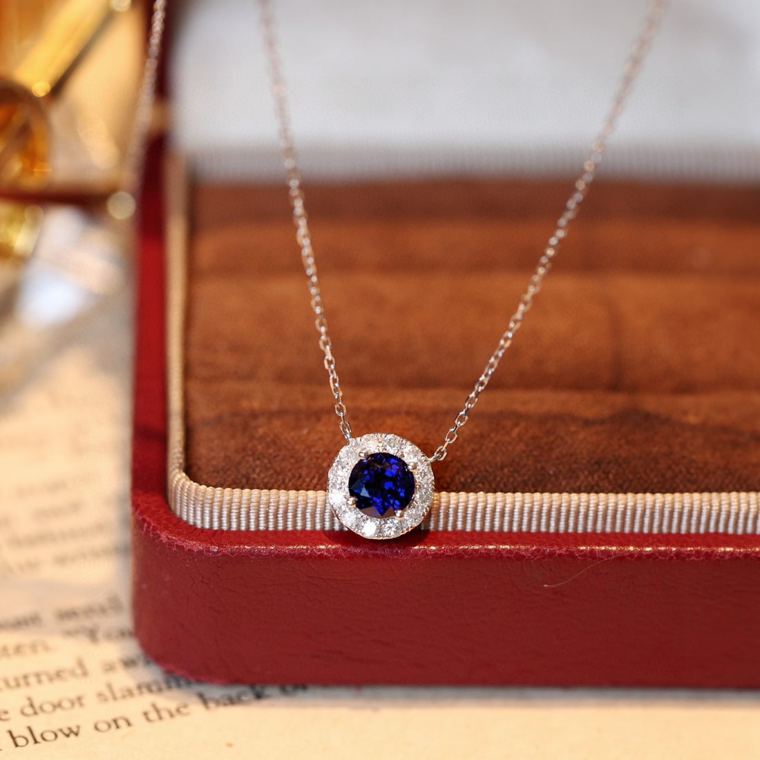 14k Gold 1.33 Ctw Natural Sapphire & Diamond Necklace: Ref:231074383 // gold content:14k gold // main gemstone:sapphire // shape:round // carat weight:1. 16ct // color:royal blue // treatment:natural // cut grade:g // // adjacent gemstone 2 : diamond