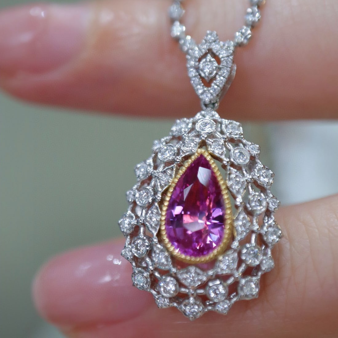 14k Gold 1.60 Ct Natural Sapphire & Diamond Pendant( Without Chain ) (1 of 6)