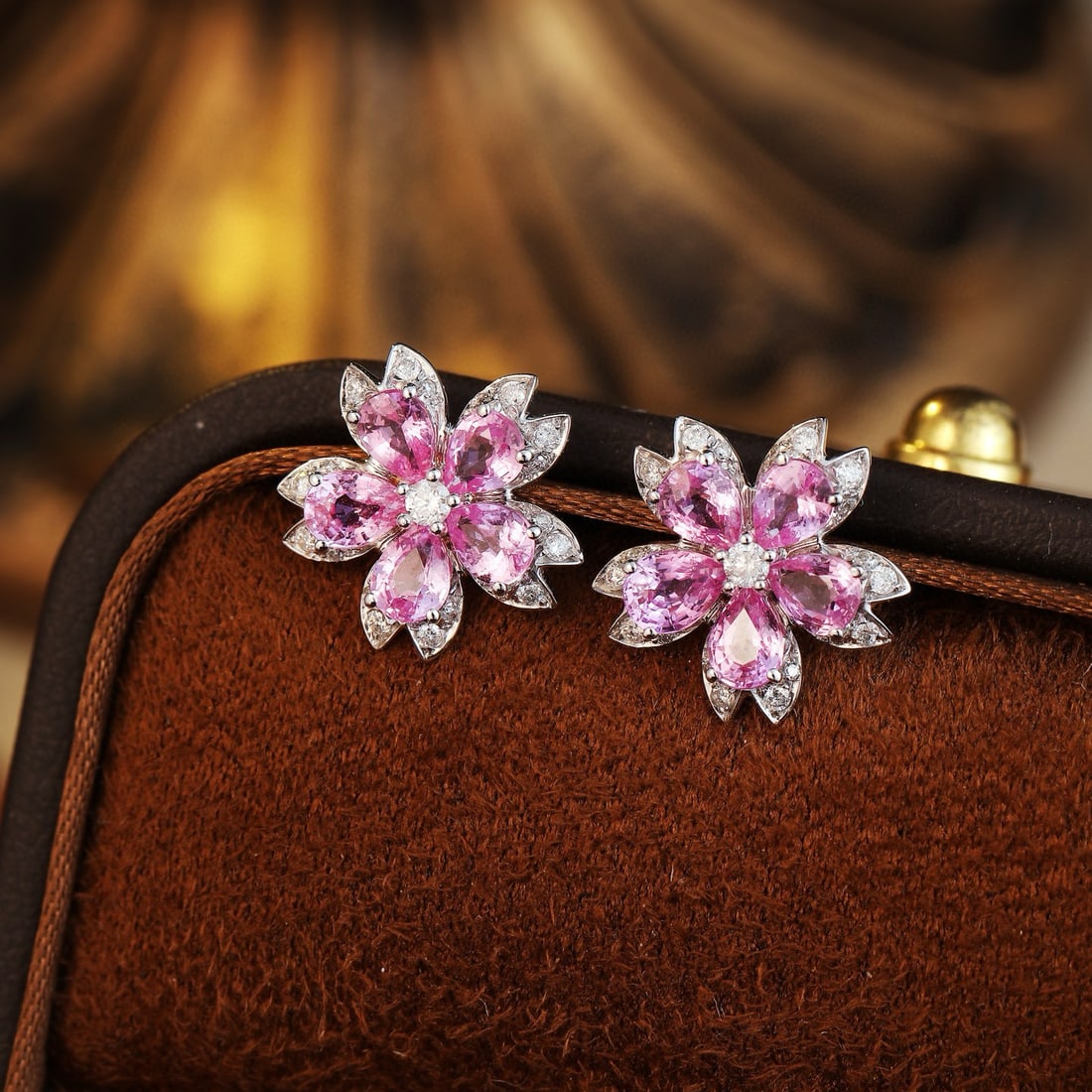 14k Gold 2.15 Ctw Natural Sapphire & Diamond Earrings: Ref:231074402 // gold content:14k gold // main gemstone:sapphire // shape:pear // carat weight:1. 92ct // color:pink // treatment:natural // // adjacent gemstone 2 : diamond // shape:round // carat