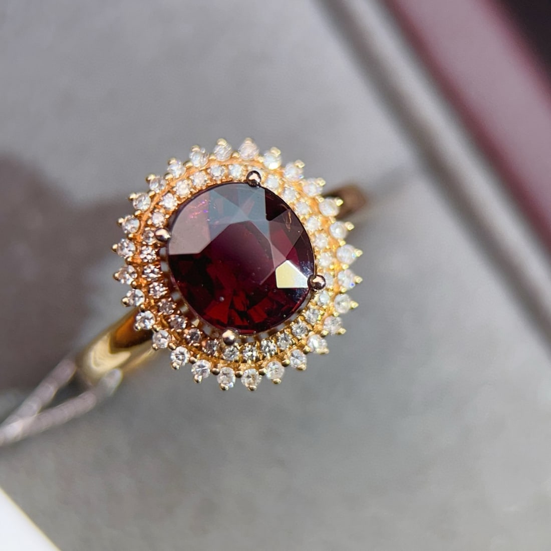 14k Gold 2.03 Ctw Natural Tourmaline & Diamond Ring: Ref:231074405 // gold content:14k gold // ring size:7. 25us // // main gemstone:tourmaline // shape:oval // carat weight:1. 8ct // color:red // treatment:natural // // adjacent gemstone 2 :