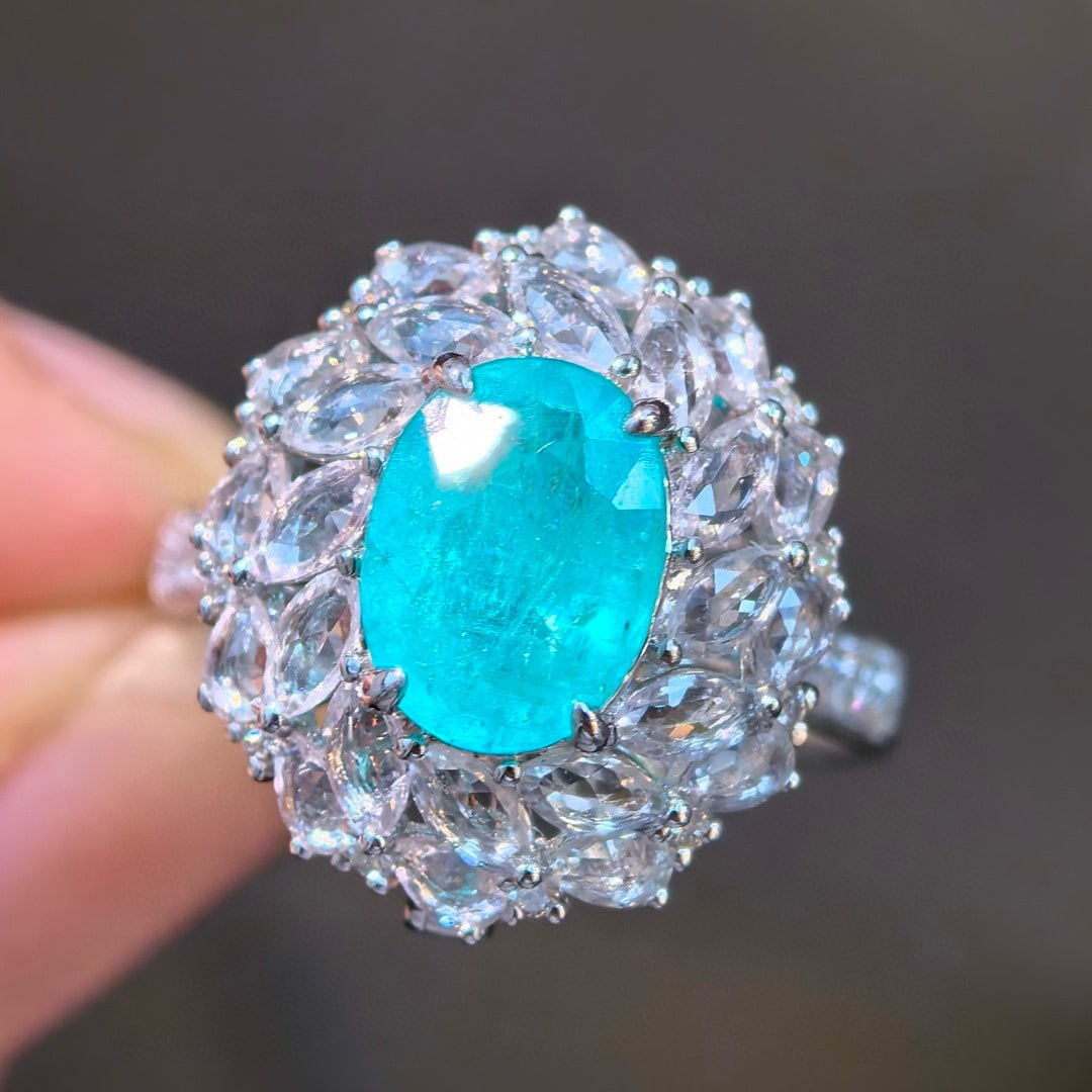 14k Gold 3.41 Ctw Natural Paraiba Tourmaline & Sapphire Ring/pendant( Without Chain ): Ref:231075013 // gold content:14k gold // ring size:7. 25us // // main gemstone:paraiba tourmaline // shape:oval // carat weight:1. 92ct // color:blue // treatment:natural // // adjacent gemstone 2 :