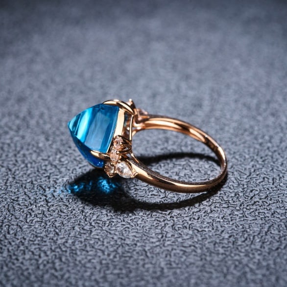 14k Gold 9.58 Ctw Natural Topaz & Sapphire Ring - 5