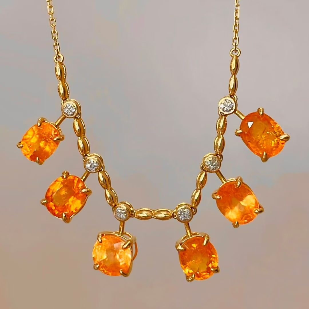 14k Gold 10 Ct Natural Spessartine & Diamond Necklace (1 of 6)