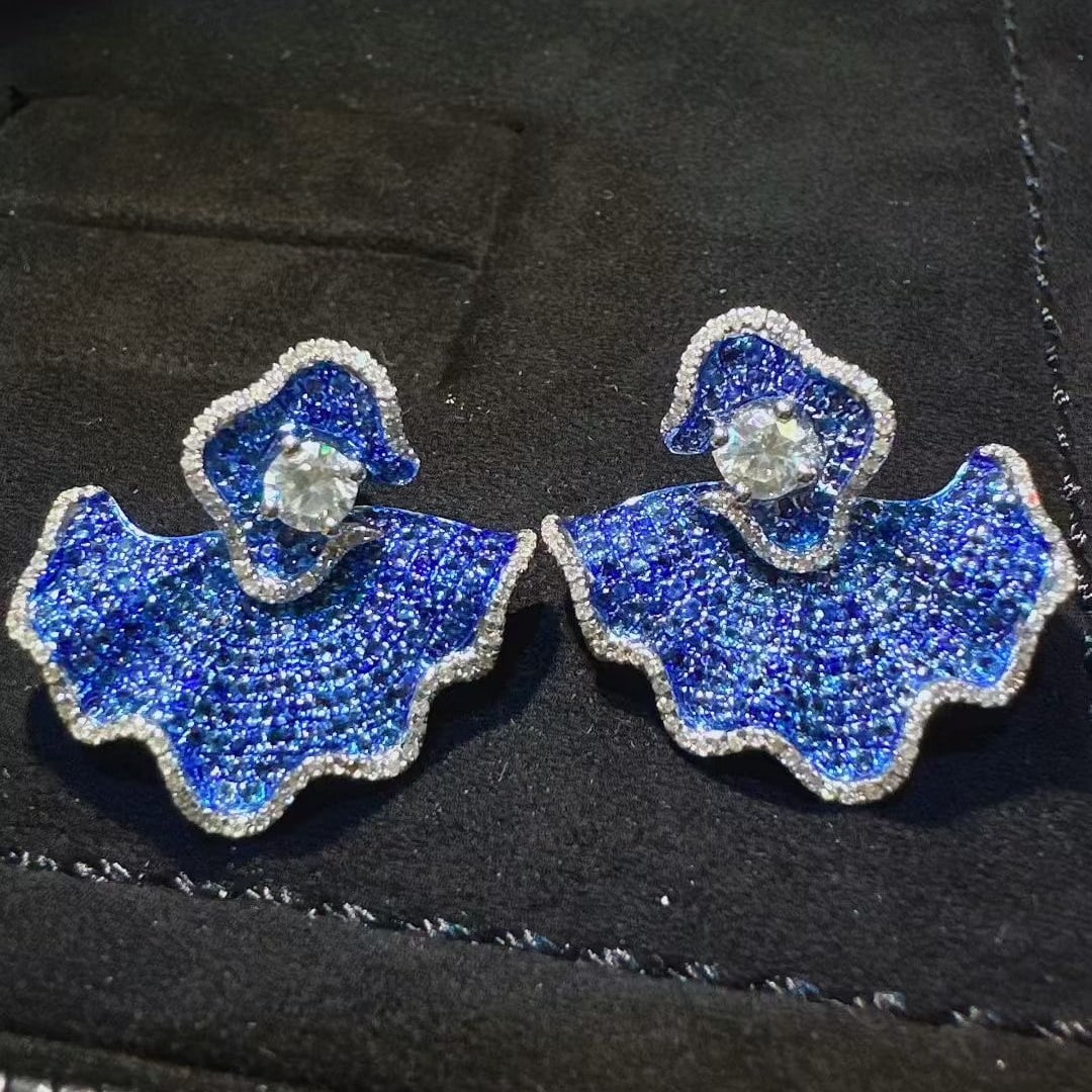 14k Gold 2 Ct Natural Sapphire & Diamond Earrings (1 of 5)