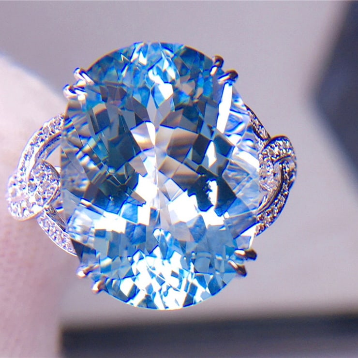 14k Gold 8.35 Ct Natural Aquamarine & Diamond Ring (1 of 8)